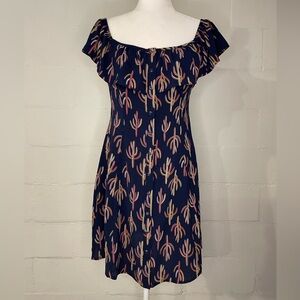 Gypsies & Moondust Navy Cactus-Print Off-Shoulder Dress